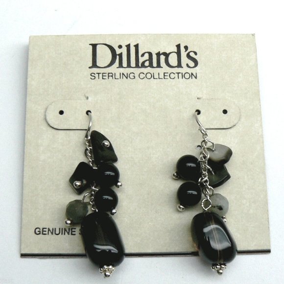 Black Onyx Labradorite Quartz Silver Earrings - Picture 4 of 4